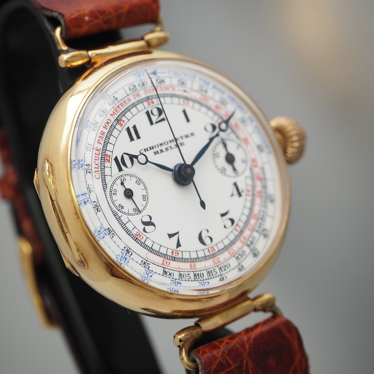 Hasler Chronometer Chronograph Vintage Gold 18k/750, um 1930