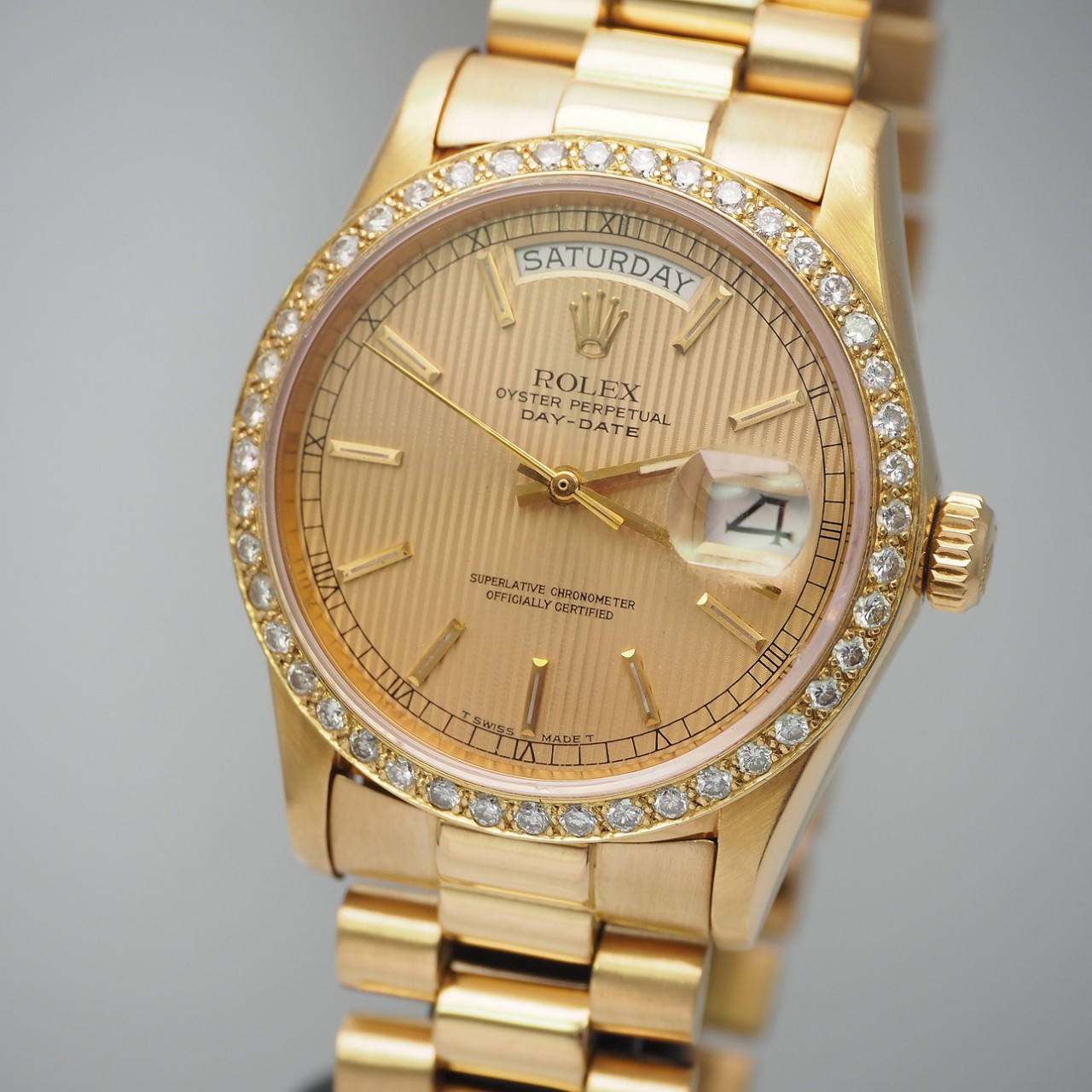 Rolex Day-Date Tapestry 18038 Diamonds, Gold 18k/750, Rolex Box+Docs