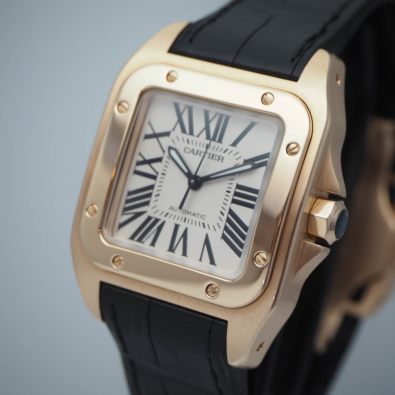 Cartier Santos 100 2879 Ros Gold 18k 750 Box Papiere