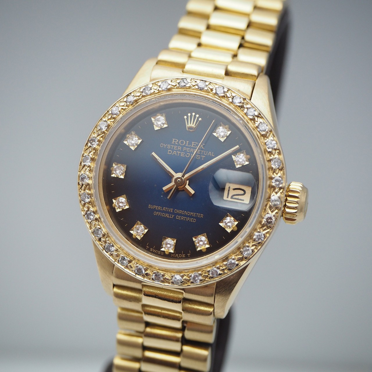 Rolex Datejust Lady Diamonds President Blue Vignette, 6916, Gold 18k/750