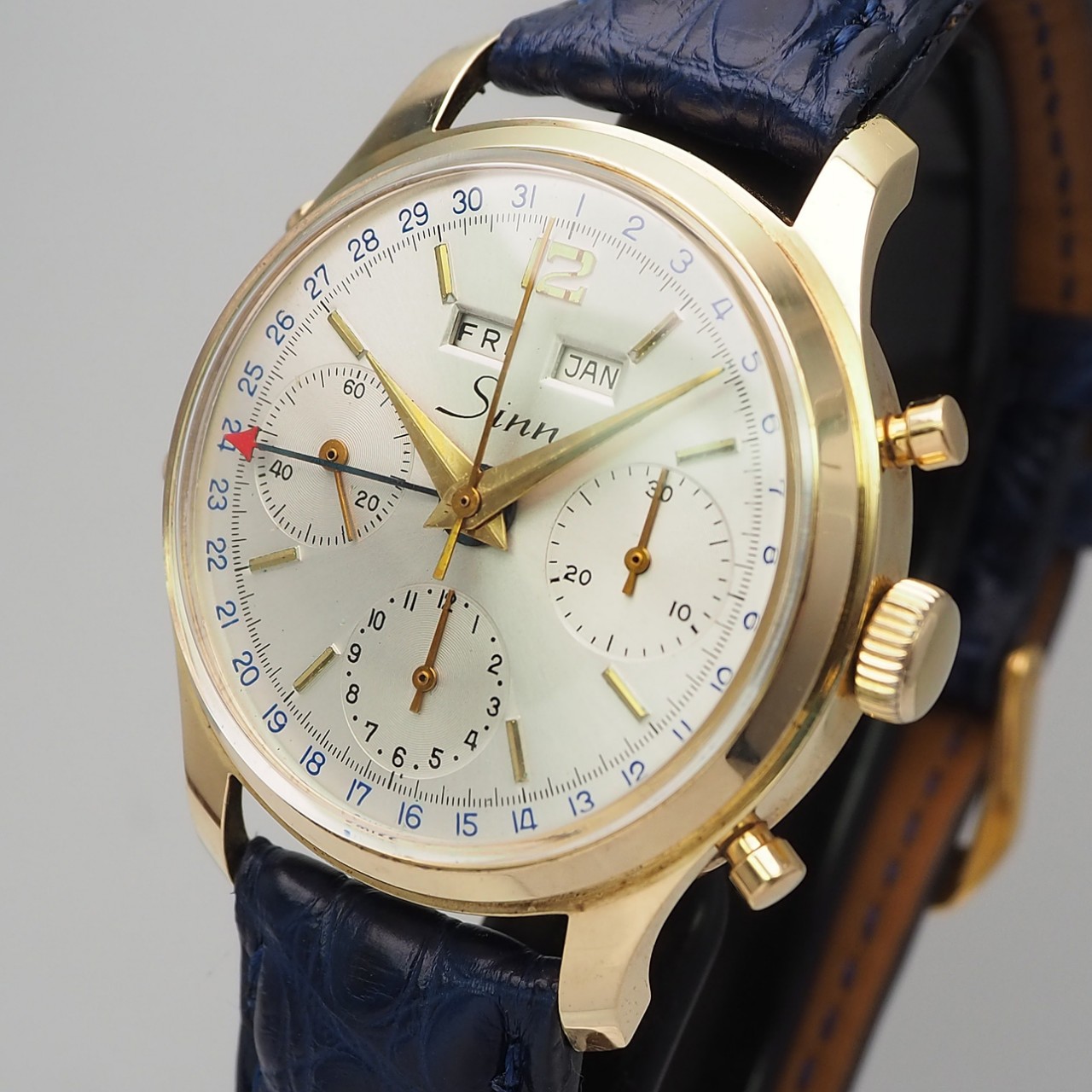 Sinn Triple Date Chronograph Vintage 1960, Gold 18k/750, by Gallet, RARE