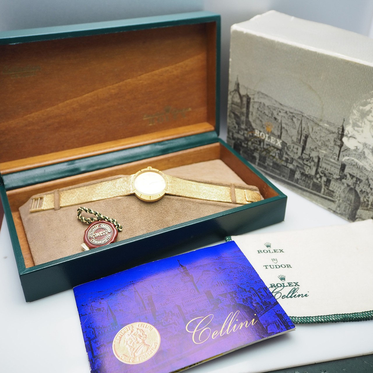 Rolex Cellini &quot;Crosshair&quot; Bark 3606 Gold 18k/750 Vintage, orig.Box, Very RARE