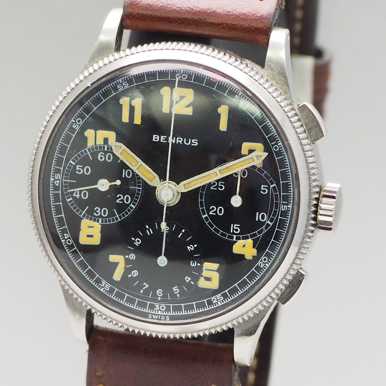 Benrus Military Pilot Chronograph Vintage with turning bezel/ Arrow, RARE