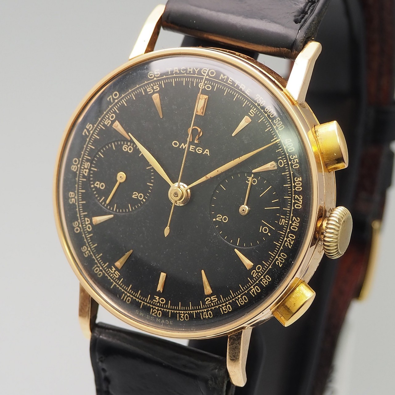 Omega Chronograph Vintage OT2393, Cal.33.3, Gold 18k/750, Box+archive-extract