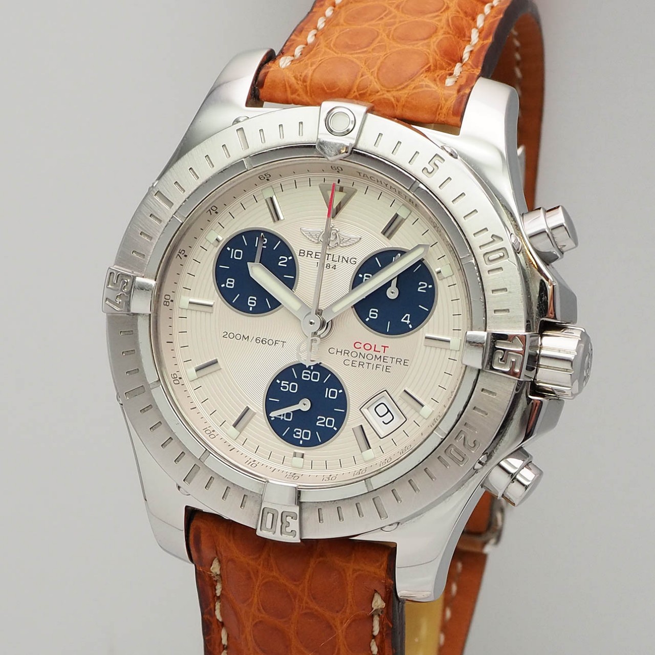 Breitling Colt Chronograph Quarz A73380, Stahl/Leder