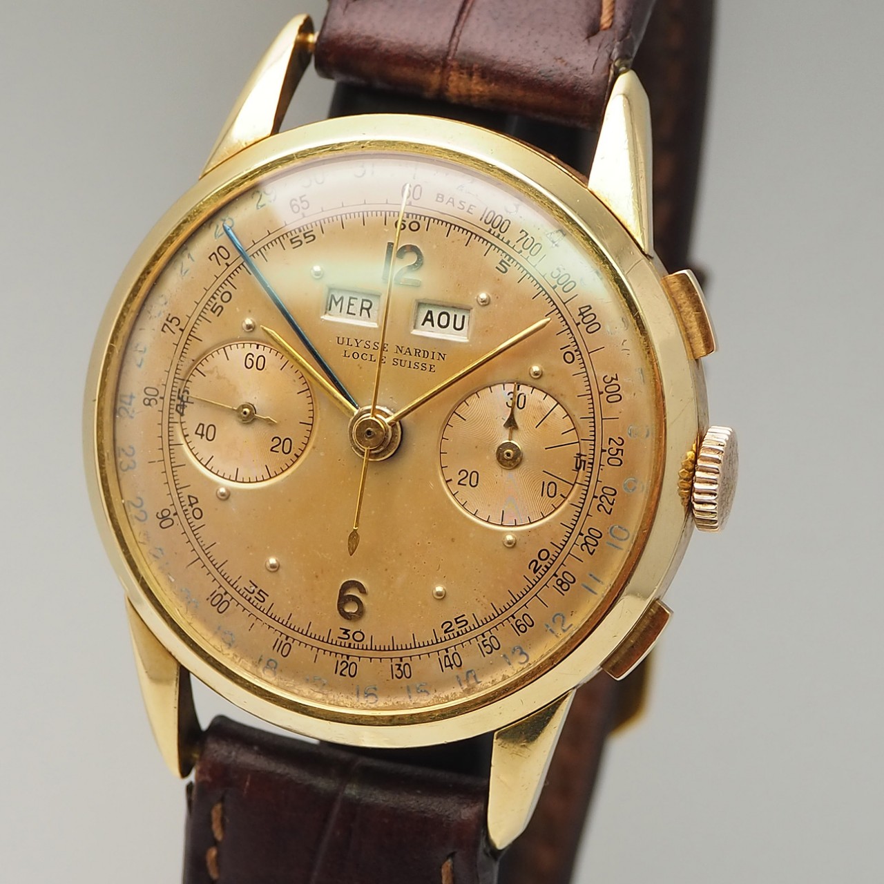 Ulysse Nardin Triple Date Chronograph Vintage um 1940, Gold 18k/750, RARE