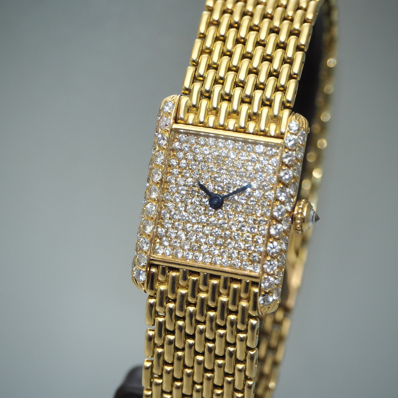Cartier Tank Louis Factory Diamonds Handwound Gold 18k/750, UNIKAT, Box+Papiere